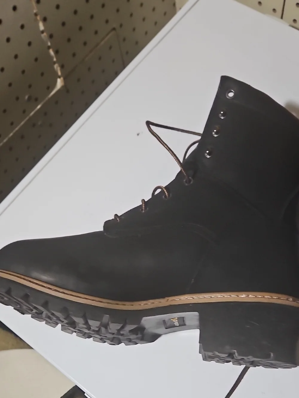 Black Lace-Up Work Boots with Tan Sole Carhartt Logger Boots Size 11 8in
